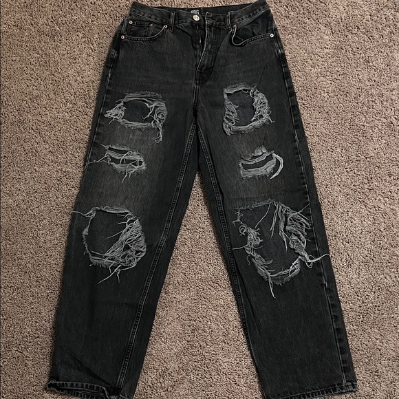 BDG Charcoal Black High Waisted Distressed Baggy Jeans Size 29 - Picture 4 of 6